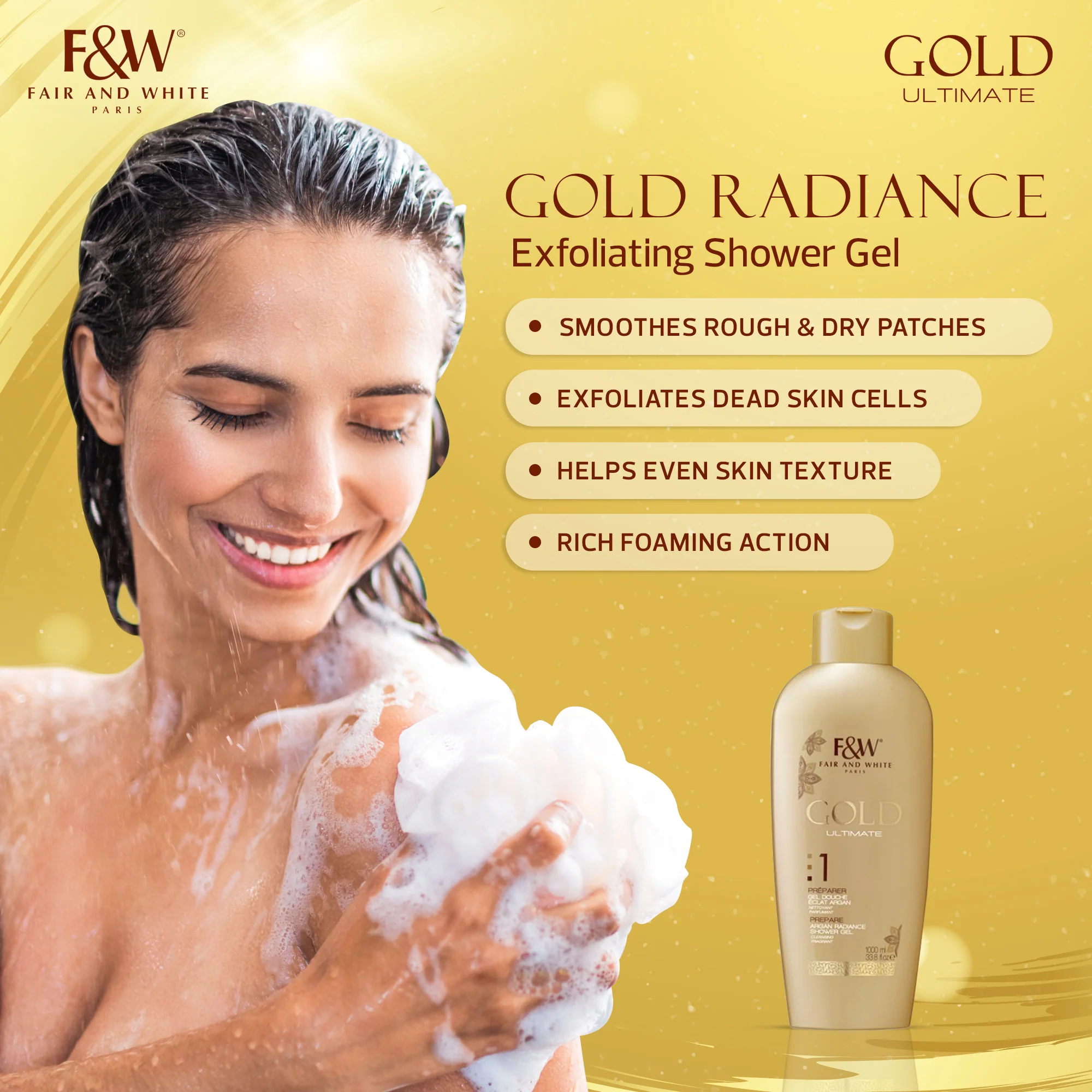 Fair and White 1: Gold Argan Shower Gel 1000ml / 33.81 fl Oz - Image 3