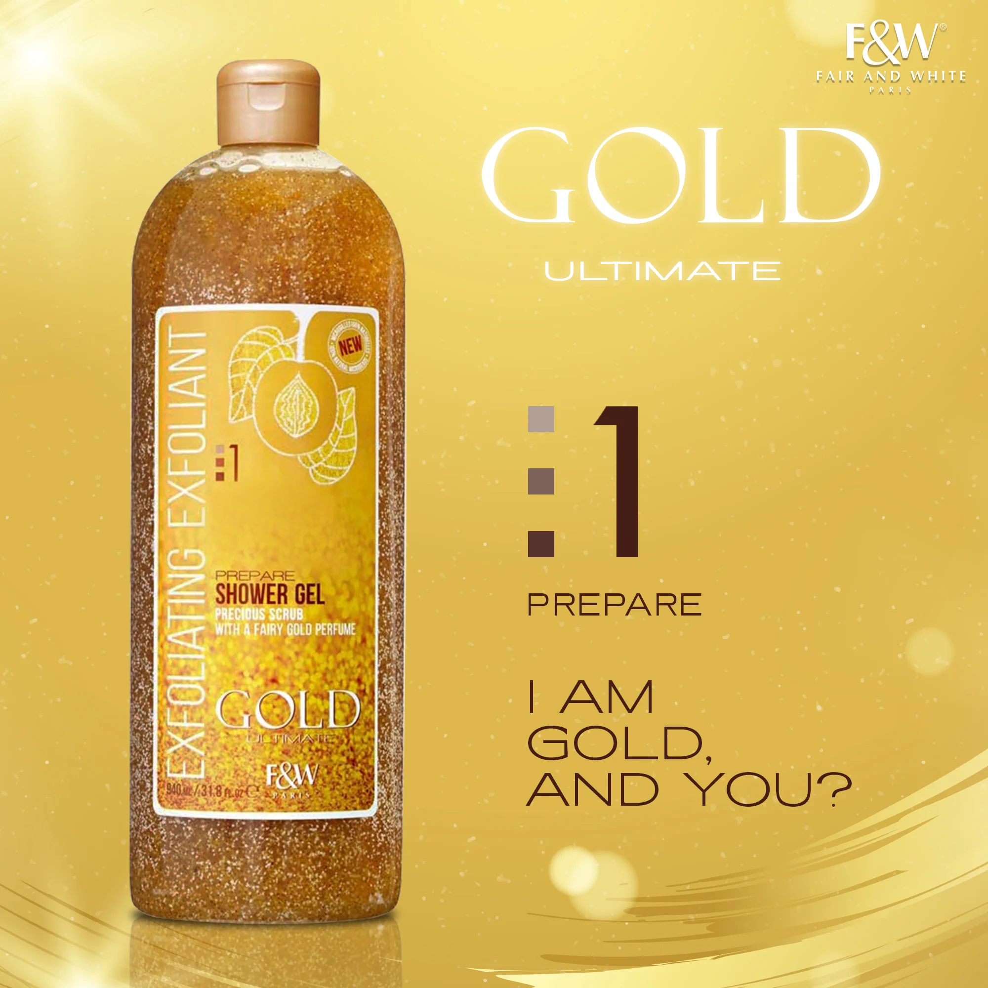 Fair and White 1: Gold Exfoliating Shower Gel Scrub 940ml / 31.8fl.oz - Image 3