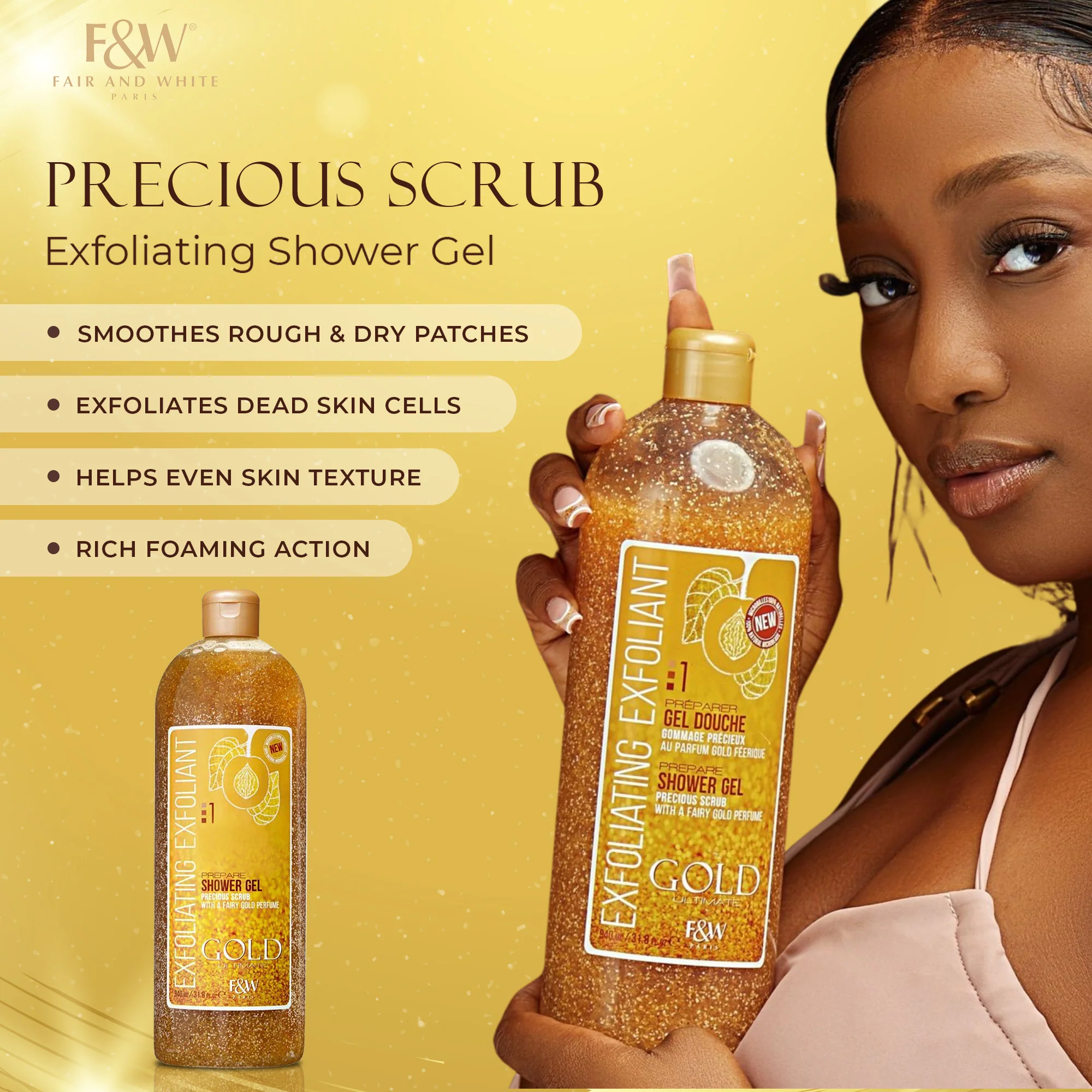 Fair and White 1: Gold Exfoliating Shower Gel Scrub 940ml / 31.8fl.oz - Image 4