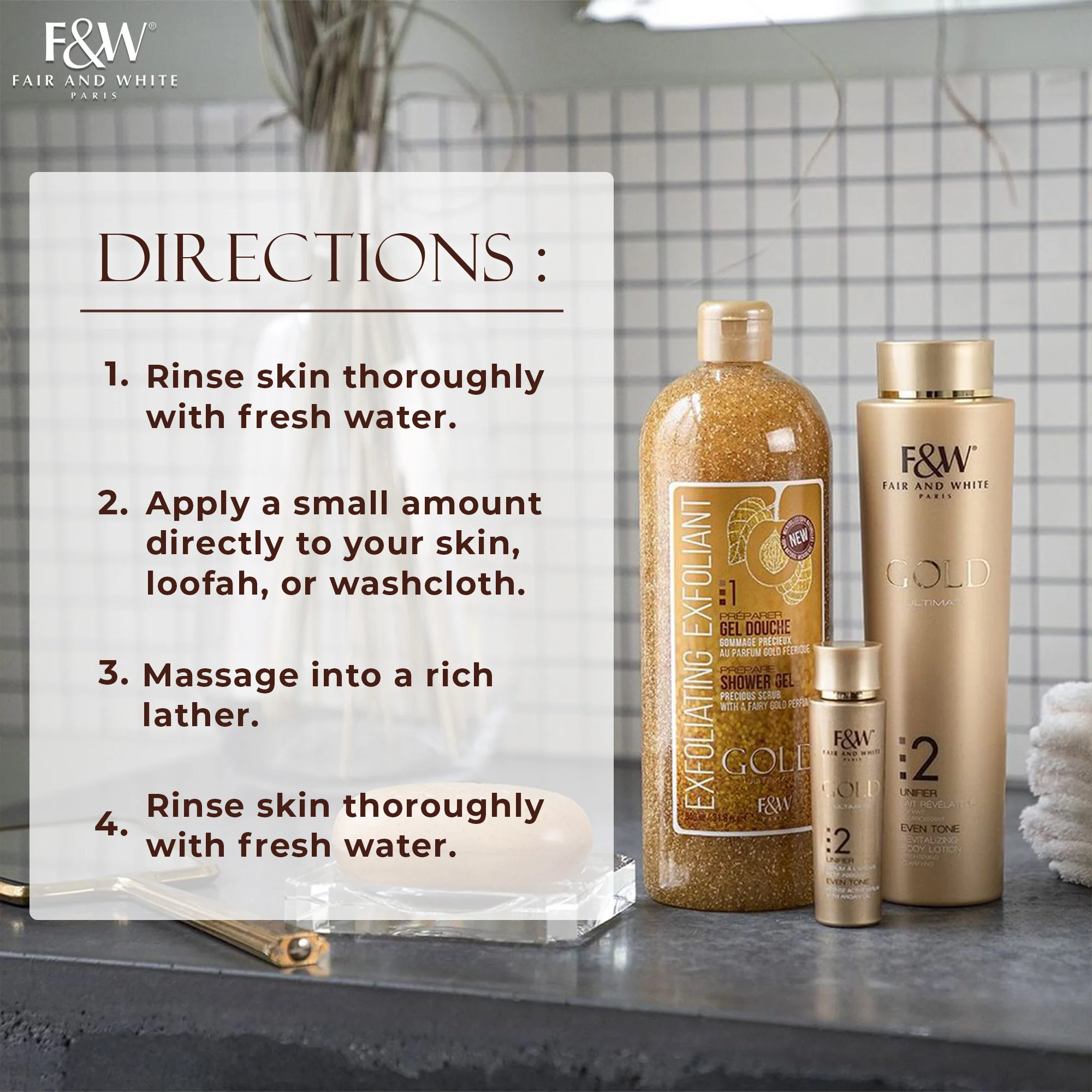 Fair and White 1: Gold Exfoliating Shower Gel Scrub 940ml / 31.8fl.oz - Image 6