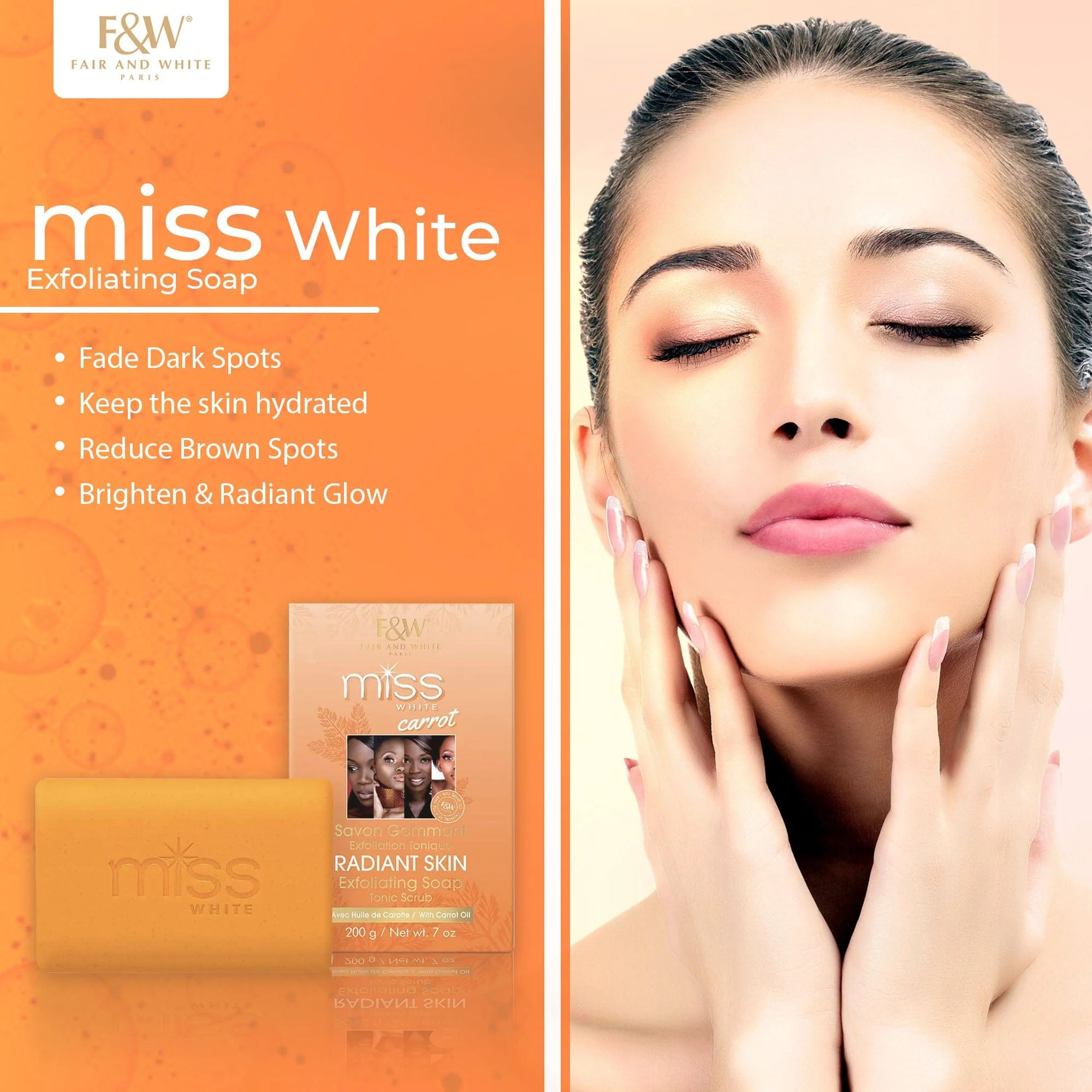 Fair and White Miss White Carrot Exfoliating Soap Tonic Scrub 200g / 7 oz - Image 4
